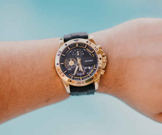 Luxury watch on display — Mateo Moretti timepiece shown as part of expert care and maintenance tips.