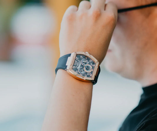 Mateo Moretti rose gold luxury watch on wrist, stylish men's timepiece