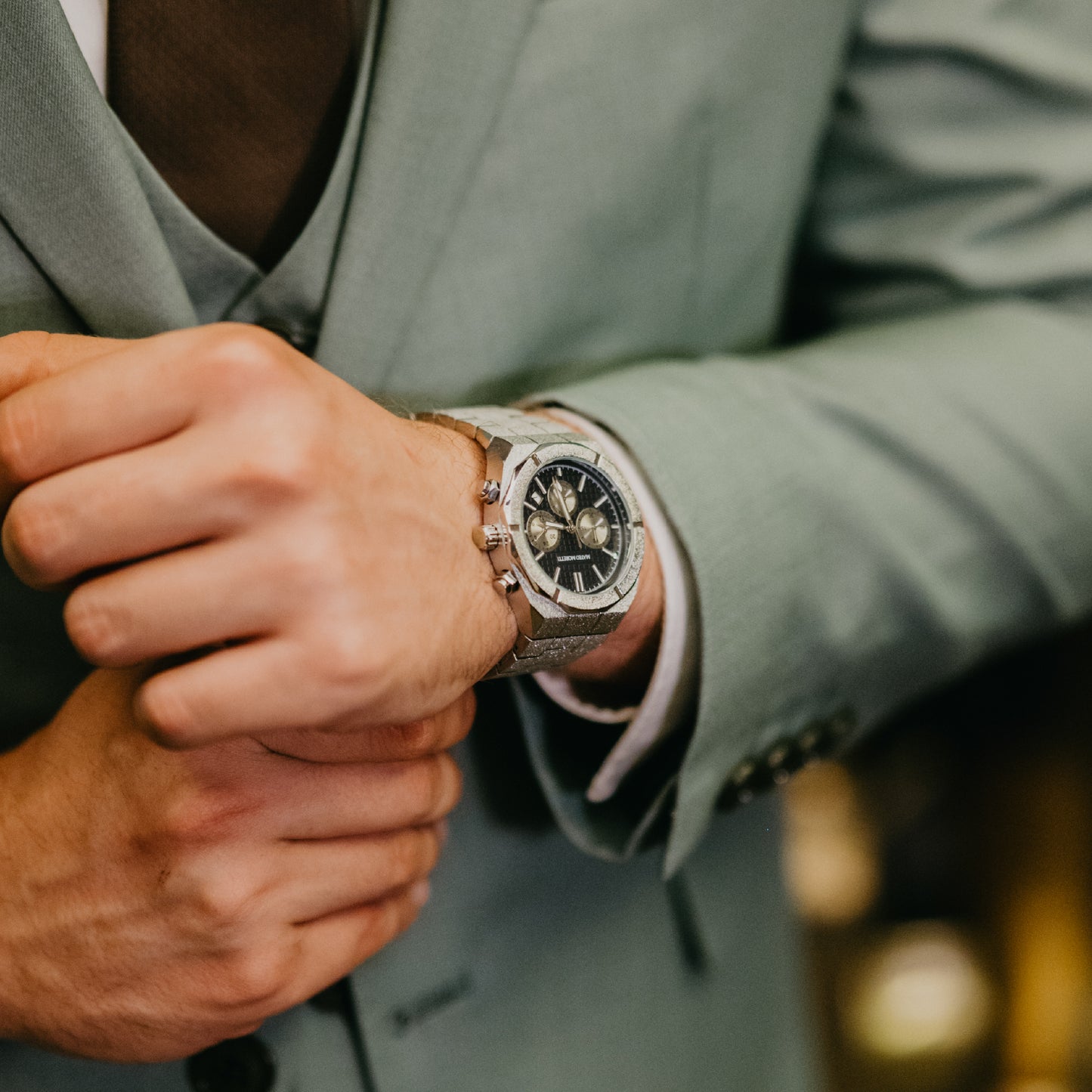 Mateo Moretti Basento Argento luxury men’s chronograph watch with silver bracelet and blue dial – casual wrist style