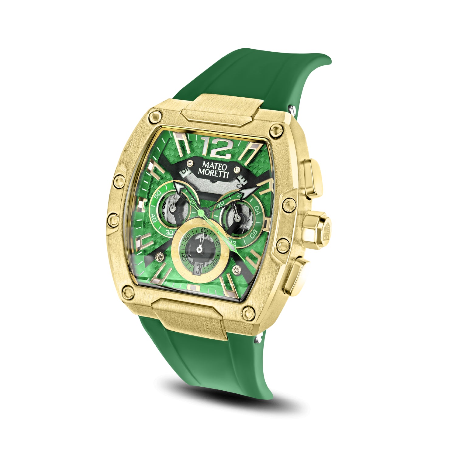 Anapo Oro Luxury Gold Watch Side Angle with Green Dial – Mateo Moretti