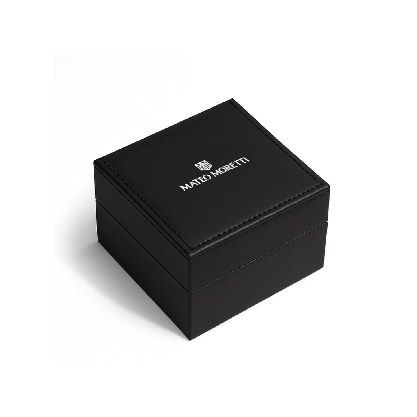 Mateo Moretti luxury black watch box with logo – premium packaging for men’s watches