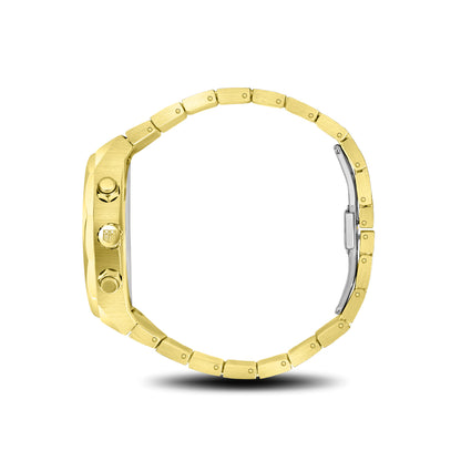 Side view of Mateo Moretti Basento Oro luxury chronograph men’s watch with gold bracelet and white dial