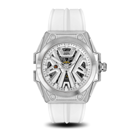 Mateo Moretti Chienti Bianca – luxury men’s skeleton watch with white strap