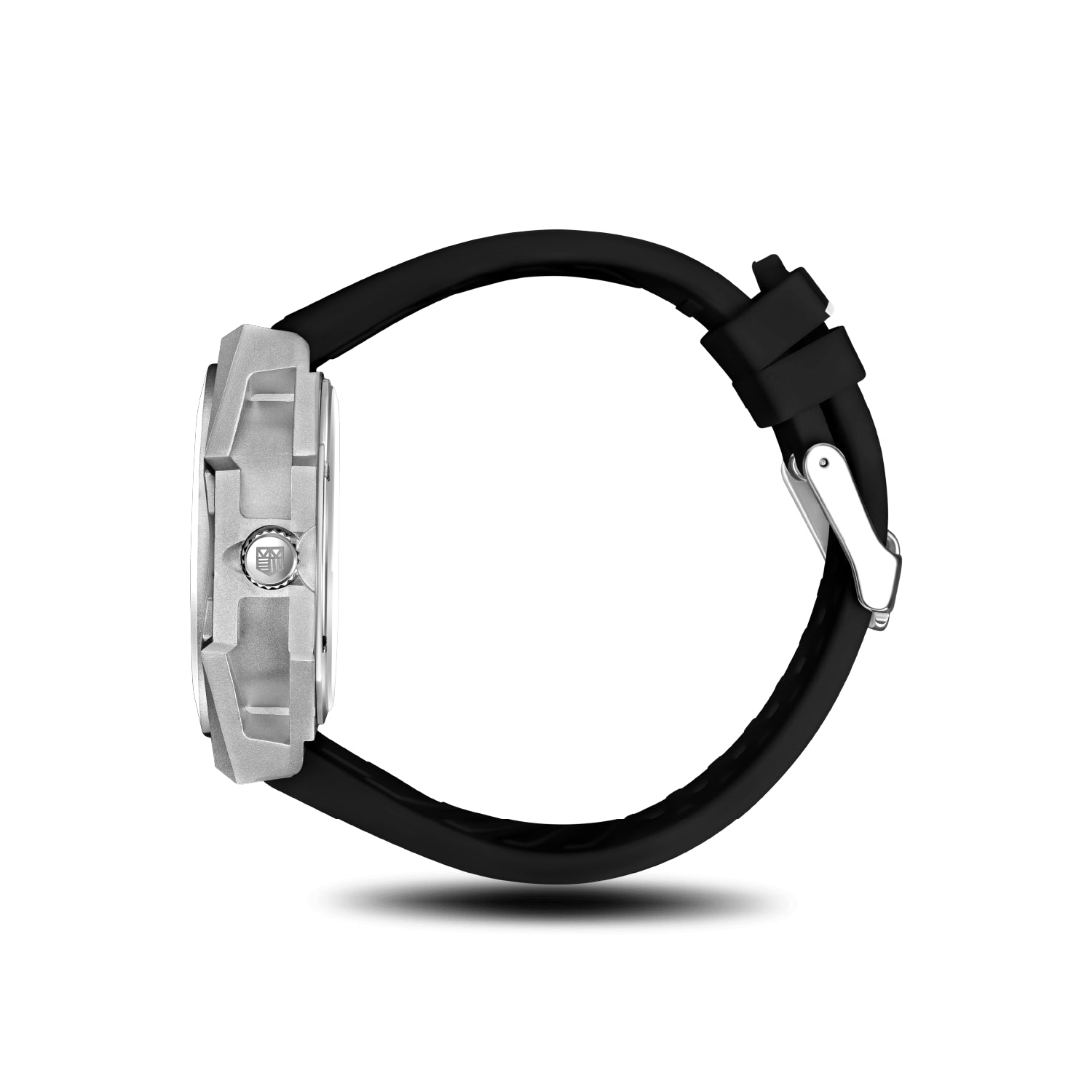 Chienti Nero side profile watch stainless steel case black rubber strap Mateo Moretti