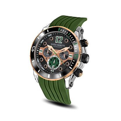 Luxury chronograph men’s watch Mateo Moretti Natisone Sillaro with skeleton dial and green strap